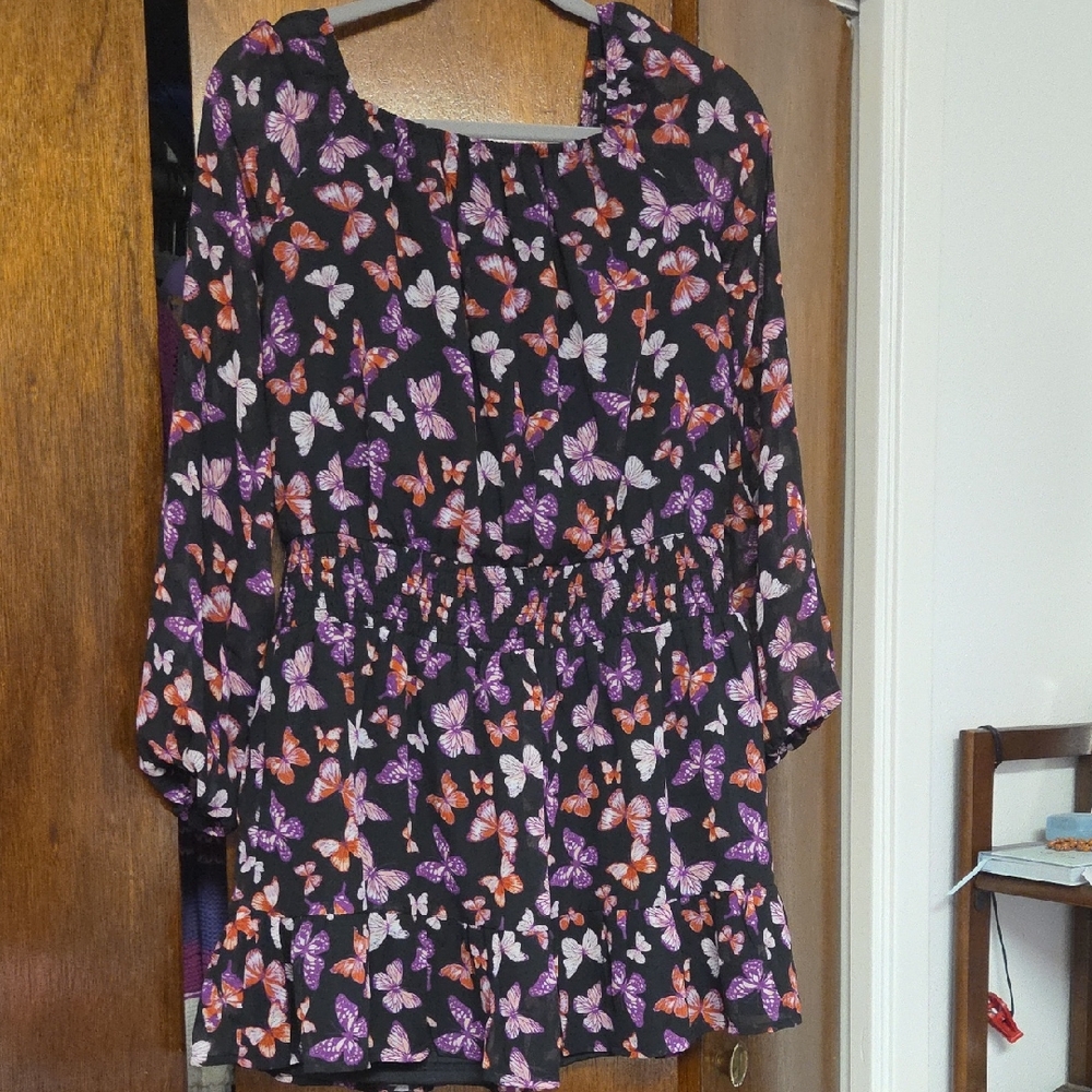 Butterfly Print Kids Dress - Black and Purple